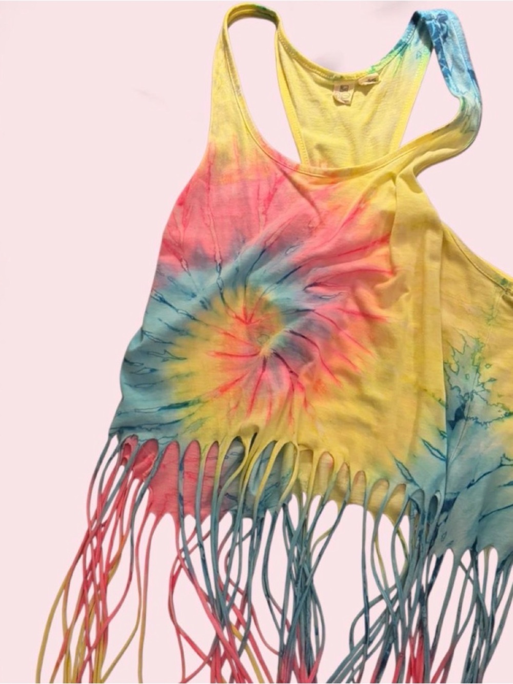Yellow Tie-Dye Tank Top with Green Accents